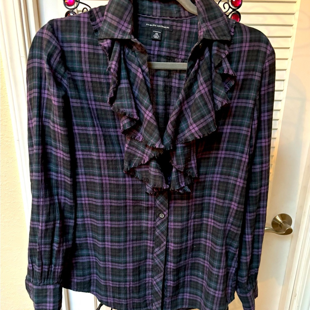 Banana Republic Purple Plaid Button Down Shirt